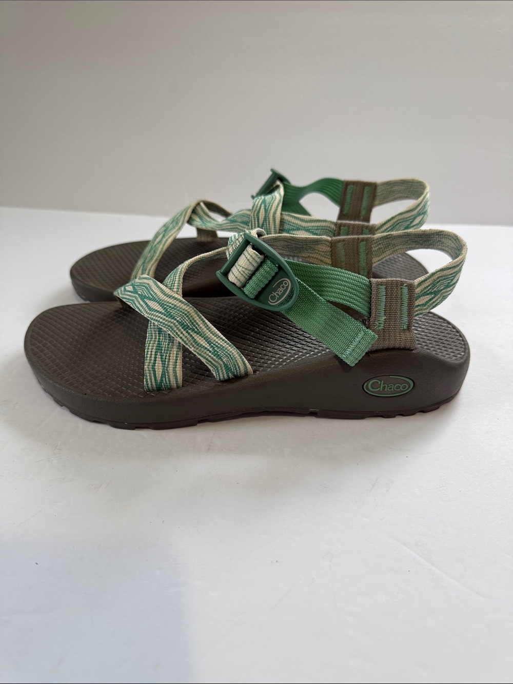 Chaco Kids Green Patterned Strap Sandals with Brown Footbed